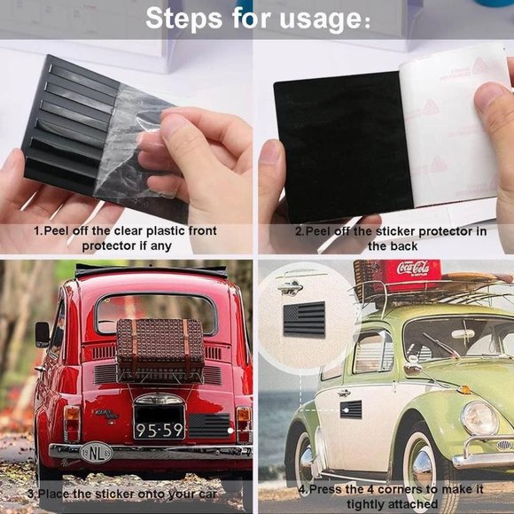 USA Embossed Glossy Metal Flag 3D Sticker for Cars, Trucks (Black ) 5"x3" - Picture 2 of 5